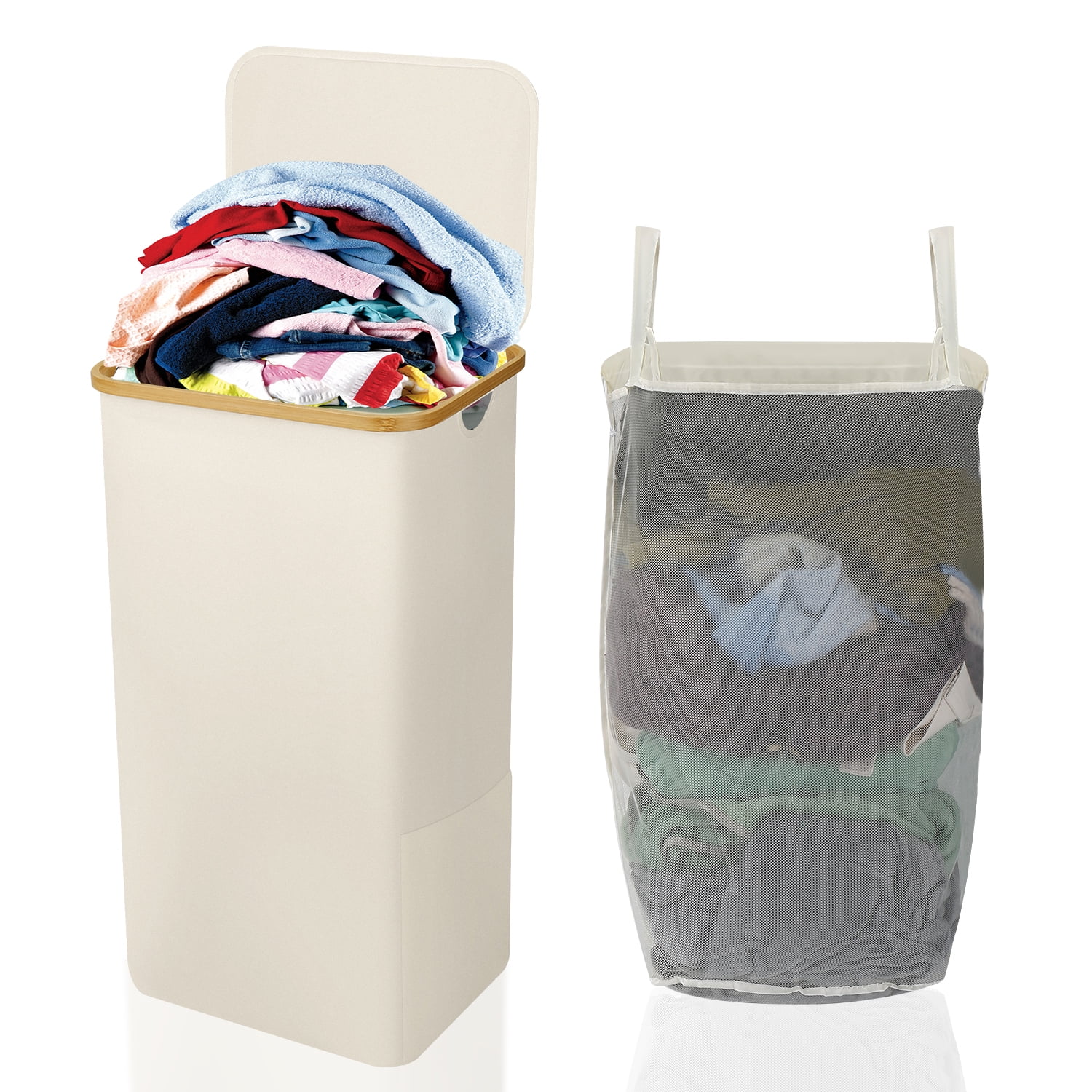 Romanda 100L Large Laundry Basket with Lid, Beige Collapsible Laundry