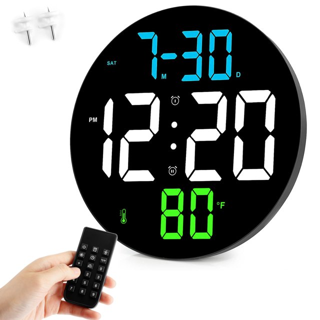 Romanda 9 Inch LED Digital Wall Clock with Alarm, Date, Temperature, 5