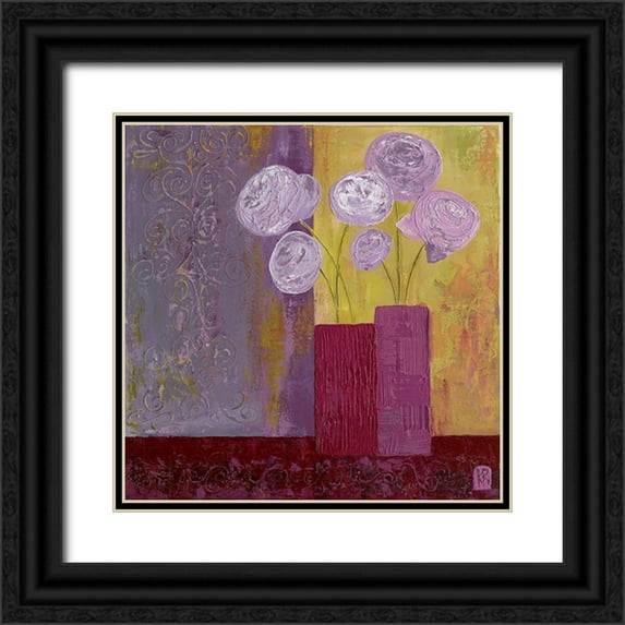 Romanelli, Karine 15x15 Black Ornate Wood Framed with Double Matting Museum Art Print Titled - Pivoines mauves II