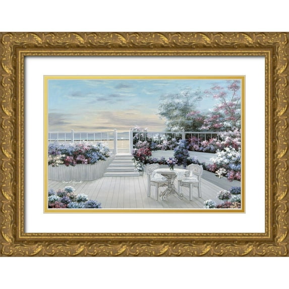 Romanello, Diane 32x23 Gold Ornate Wood Framed with Double Matting Museum Art Print Titled - Flowers and Lace
