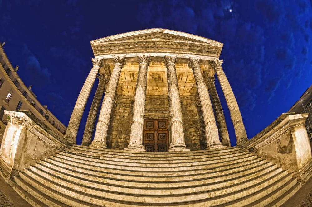 Romanesque Temple Maison Caree Nimes France Canvas Art - Carson Ganci Design Pics (36 x 22)