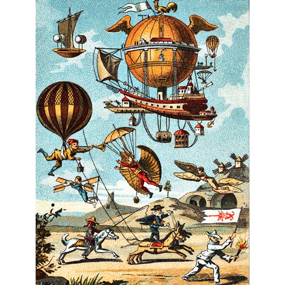 Romanet Early Balloon Flight Utopia Navigation 17th Century Extra Large XL Wall Art Poster Print