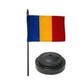 thumbnail image 1 of Romania Desk Flag with Base; American Made Rayon 4x6 inch Miniature Table Set Includes One Small Mini Country Stick Flags and One Black Stand (Romania Desk Flag and Base), 1 of 1
