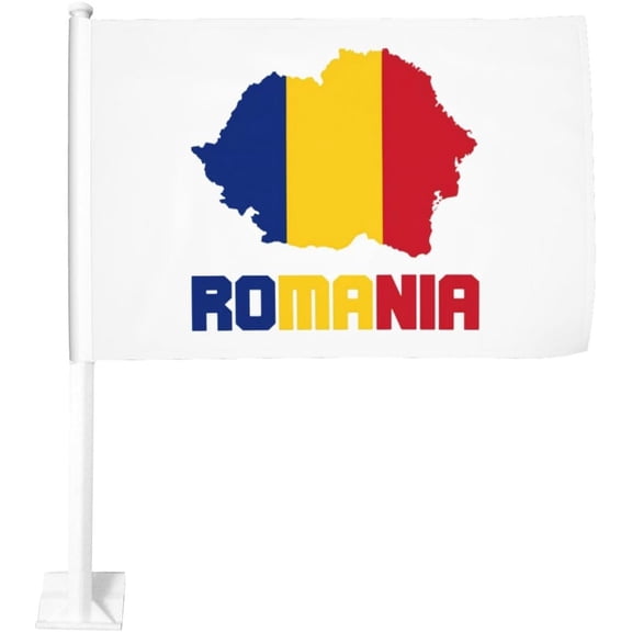 Romania Flag Map Car Flag 12x18 Inch Window Clip Flag - Double Sided Fade Resistant Outdoor Decoration Let Your Cars Stand Out