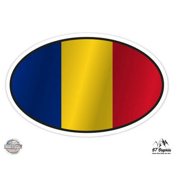 Romania Flag Oval - 5" Vinyl Sticker - For Car Laptop I-Pad - Waterproof Decal