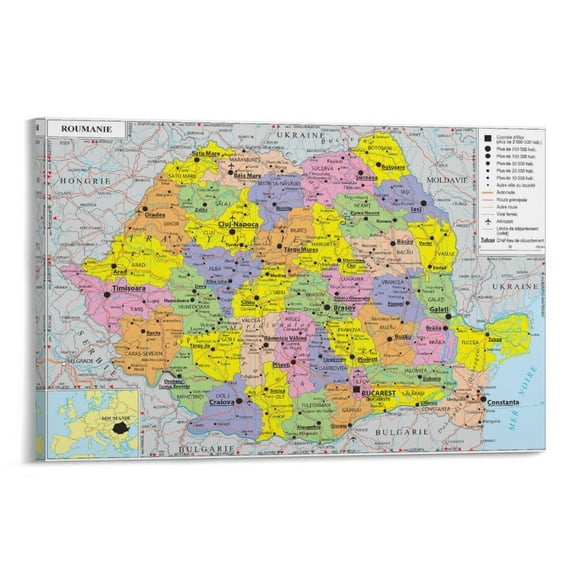 Romania Map Posters Posters Art Print Wall Photo Paint Poster Hanging Picture Family Bedroom Decor Gift 24x36inch(60x90cm)