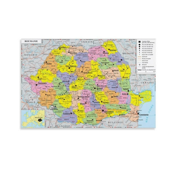 Romania Map Posters Wall Art Poster Scroll Canvas Painting Picture Living Room Decor Home 12x18inch(30x45cm)
