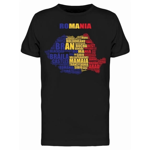 Romania Map Tag T-Shirt Men -Image by Shutterstock, Male x-Large