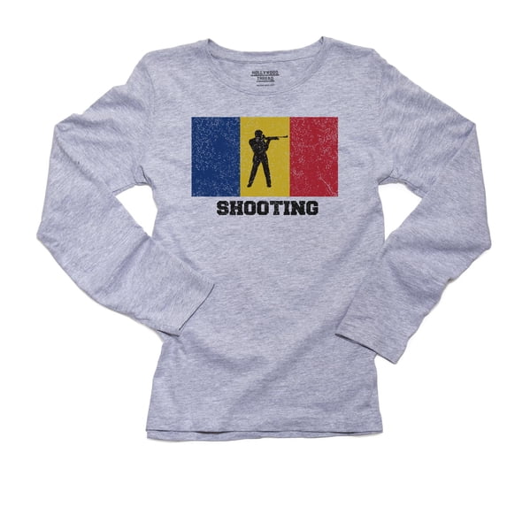 Romania Olympic - Shooting - Flag - Silhouette Women's Long Sleeve Grey T-Shirt