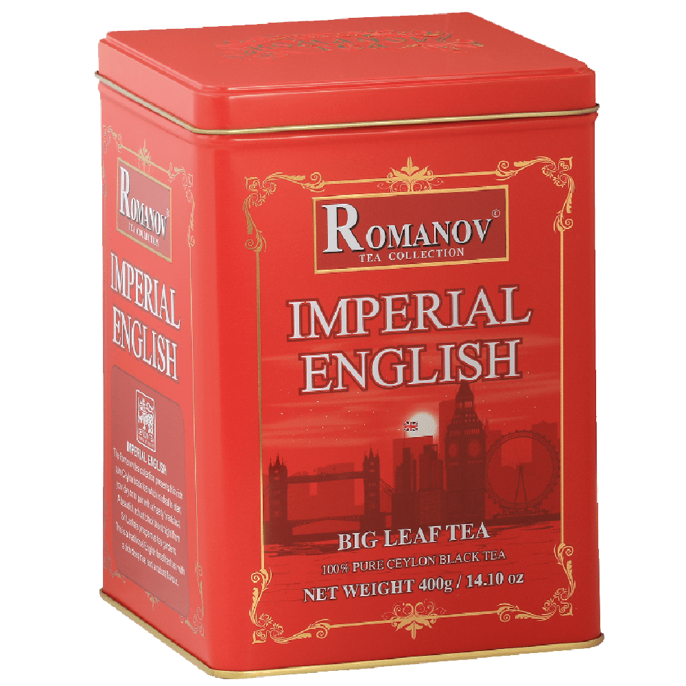 Romanov Tea | Imperial English | Big Leaf Black Tea | 100% Pure Ceylon Black Tea | Metal Tin | GMO Free | Gluten Free | Dairy Free | Sugar Free | 100% Natural | 400 g