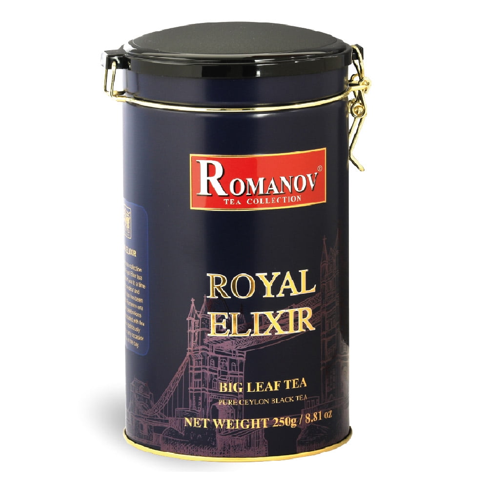 Romanov Tea | Royal Elixir | Big Leaf | Pure Ceylon Black Tea |  GMO Free | Gluten Free | Dairy Free | Sugar Free | 100% Natural | 250 g