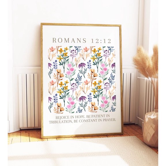 Romans 12 12 Rejoice In Hope Floral Christian Wall Art Poster