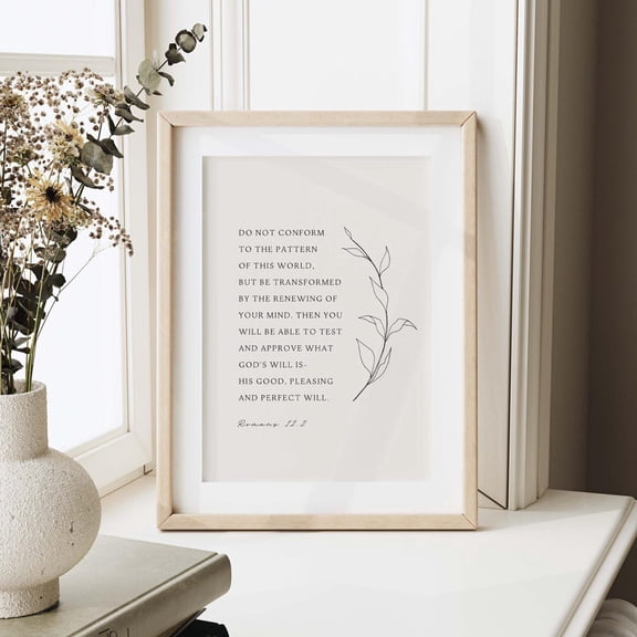 Romans 12 2 Be Transformed Botanical Scripture Art, Unframed Canvas Size 12x18