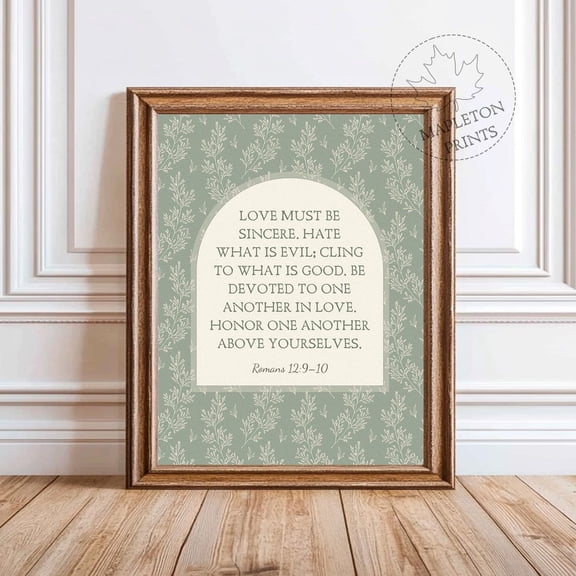 Romans 12:9-10 Scripture Christian Wall Art Green Unframed Paper Print