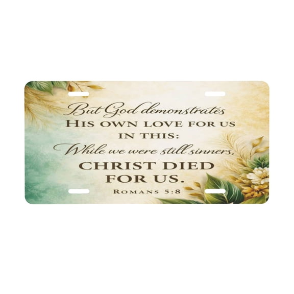 Romans 5 Faith Gratitude Christian Gift License Plate, Front Car Plate with 4 Holes 6 x 12 Inch