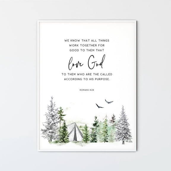 Romans 8:28 All Things Work Together Scripture Wall Art Poster Design 2, Unframed Size 8x12