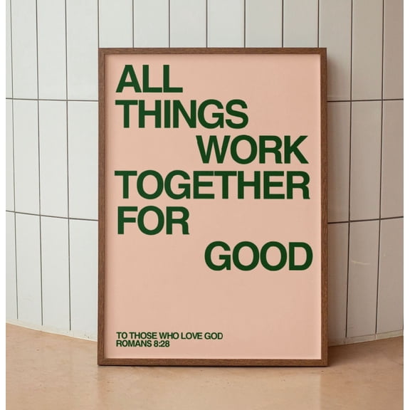 Romans 8:28 Peach Fuzz Pantone Typography Christian Art, Unframed Poster