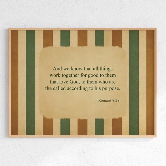 Romans 8:28 Wall Art, Retro Bible Verse Print, Striped Scripture Art , Christian Home Decor, Inspirational Quote Poster Unframed Paper Print