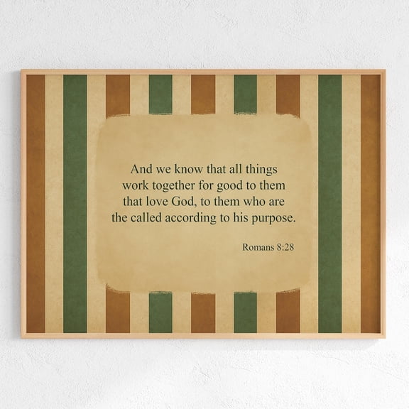Romans 8:28 Wall Art Retro Bible Verse Print Striped Scripture Art, Unframed Canvas 24x36in