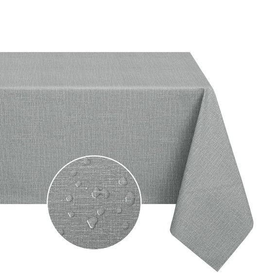 Romanstile 100% Waterproof Linen Tablecloth 54 x108 inch,Rectangle Table Cloth Oil Proof Wipeable for Indoor and Outdoor,Light Grey