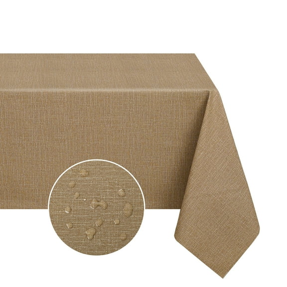 Romanstile 100% Waterproof Linen Tablecloth 54x78 inch,Rectangle Table Cloth Oil Proof Wipeable for Indoor and Outdoor,Caramel