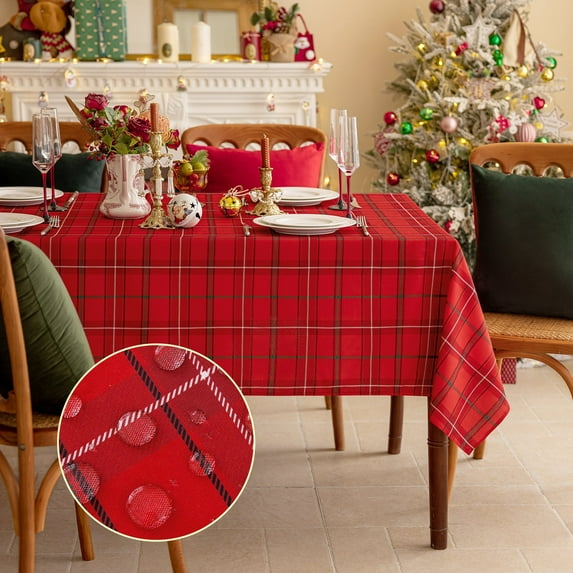 Romanstile Christmas Rectangle White Red Plaid Tablecloth - 60 x 84 inch - Checkered Water Stain Resistant Table Cover,Washable Polyester Table Cloths for Xmas Dinner/Party Decoration/Holiday