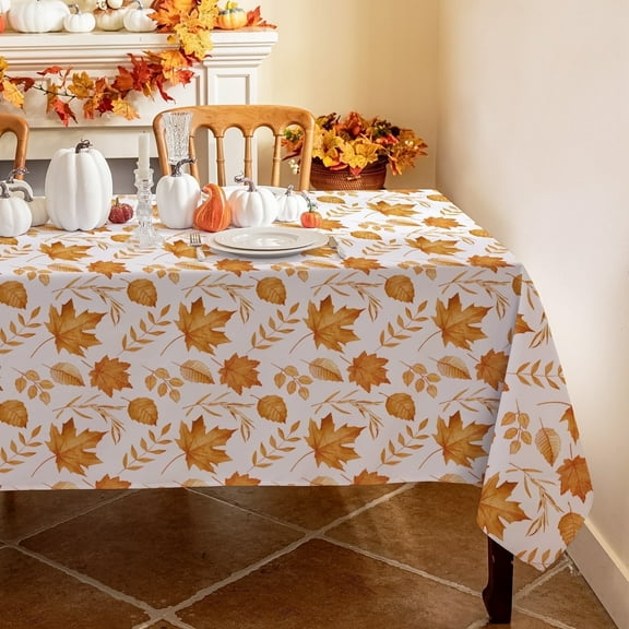 Romanstile Fall Tablecloth Rectangle, Thanksgiving Maple Leaf Orange Table Cloth, Waterproof Satin Resistance Table Cover for Dining, Kitchen, Party Decorations (60 x 120 inch)