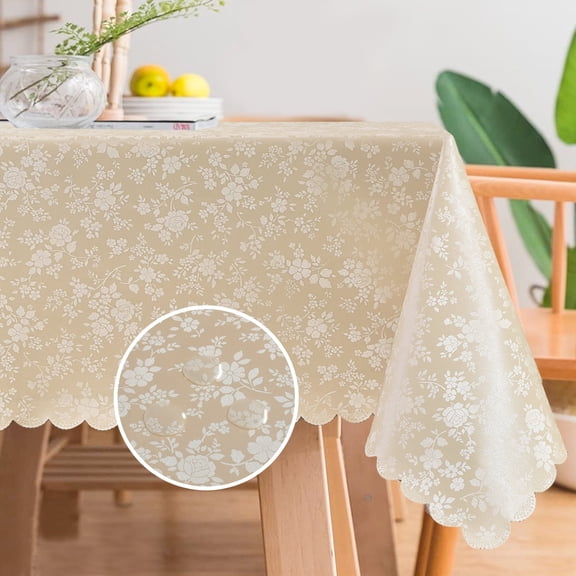 Romanstile Vinyl Tablecloth Rectangle, Heavy Duty 100% Waterproof Table Cover Wipeable PU Table Cloths for Dining, Kitchen (Rose Beige, 60x120 inch)