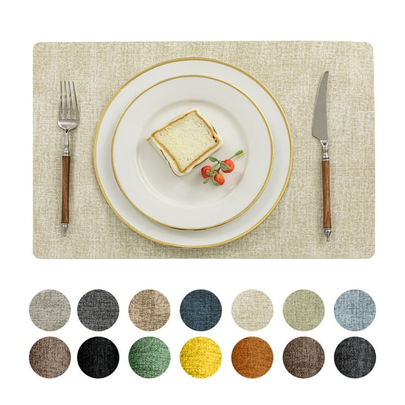 Romanstile Rectangular Placemats PU Placemat,6 Pack Farm Style Place Mats,Washable Vinyl Placemats,PU Dining Table Mats Farmhouse Placemats Set of 6 – Beige