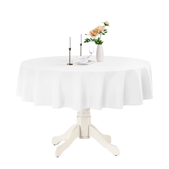 Romanstile Round Tablecloth 60inch White Polyester Table Cloths Wrinkle Resistant Washable Fabric Table Cover for Wedding Party Restaurant Buffet Table
