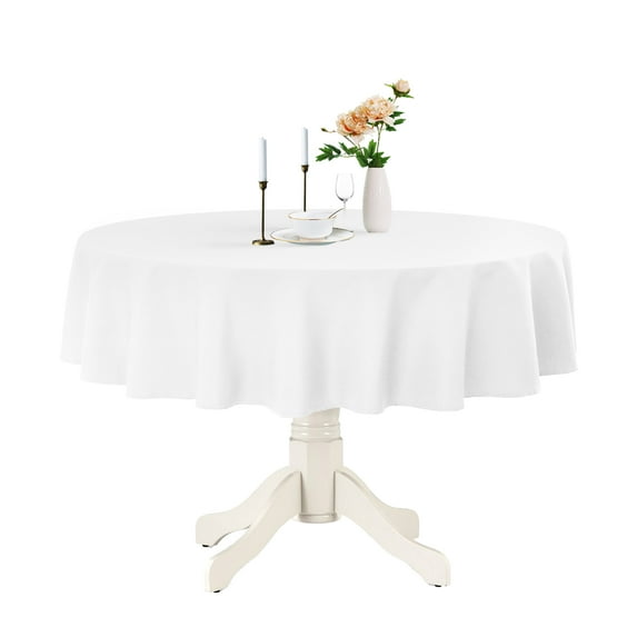 Romanstile Round Tablecloth 70inch White Polyester Table Cloths Wrinkle Resistant Washable Fabric Table Cover for Wedding Party Restaurant Buffet Table