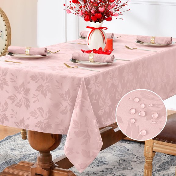 Romanstile Valentine Jacquard Rectangle Tablecloth - Waterproof Damask Floral Pattern Decorative Table Cloths Heavy Weight Fabric Table Covers for Dinner/Parties/Outdoor - 60 x 120 Inch, Pink Y101
