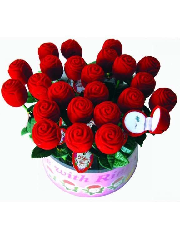 Romantic 24 pc Rose with a Ring, It has 24 roses. Each Rose has a ring inside. Valentine, Happy, Love, Romance, Product Size: 11.02x9.84x9.84