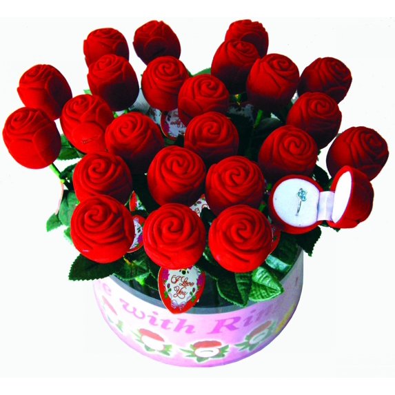 Romantic 24 pc Rose with a Ring, It has 24 roses. Each Rose has a ring inside. Valentine, Happy, Love, Romance, Product Size: 11.02x9.84x9.84