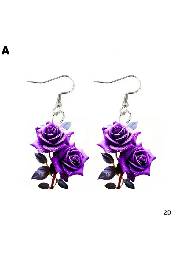 Romantic 2D Flat Rose Forest Flower Earrings Retro Art Style Earrings Y8Y9 L9P2