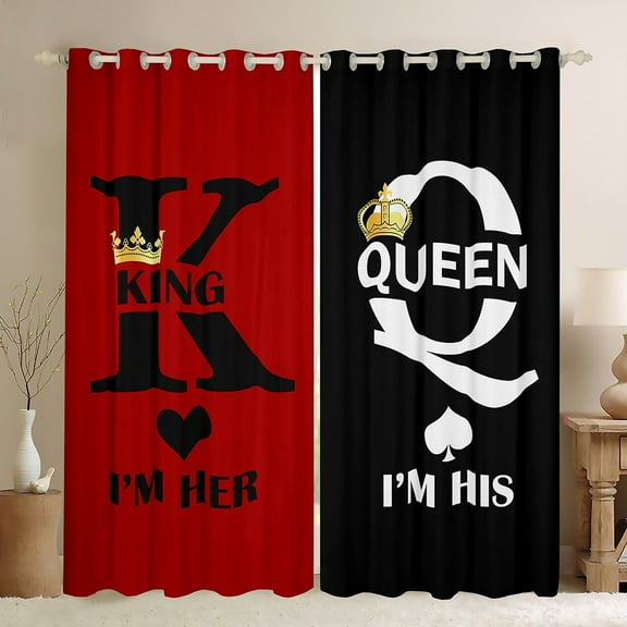 Romantic Her His 30%-50% Blackout Curtains 52"Wx84"L,King And Queen Crown Window Curtains Valentine'S Day Couple Curtains & Drapes For Men Women Room,Mr Mrs Curtains 2 Panels Red Black White