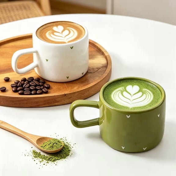 Romantic 350ml Ceramic Coffee Mug Love Heart Design for Tea Matcha Milk