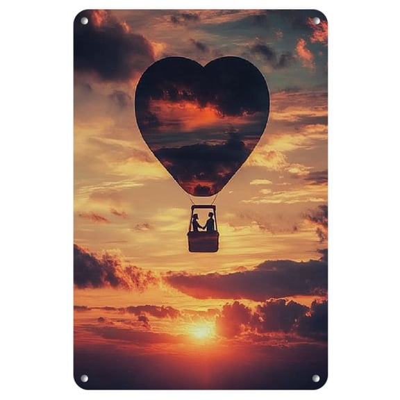 Romantic 8"x12" Iron Wall Art - Heart-Shaped Hot Air Balloon Sunset Scene, Perfect Love Expression & Appreciation Gift, No Power Needed
