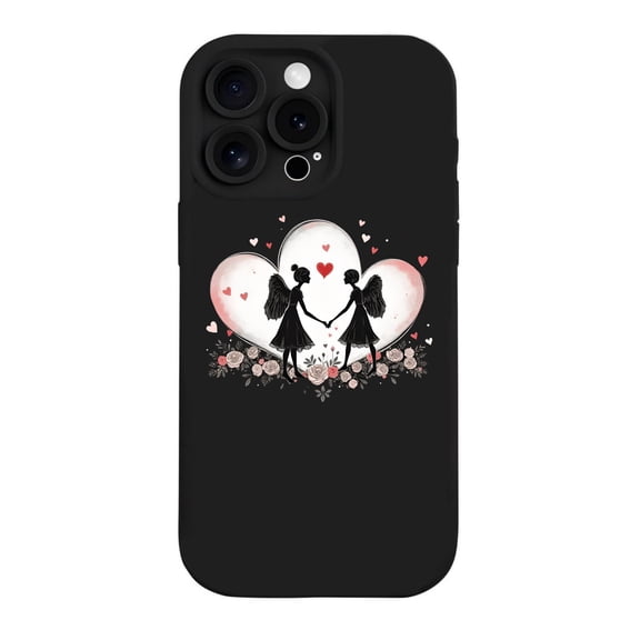 Romantic Angel Heart Design iPhone 15 Pro Case - Lightweight Yellowing Resistant Floral & Silhouette Pattern