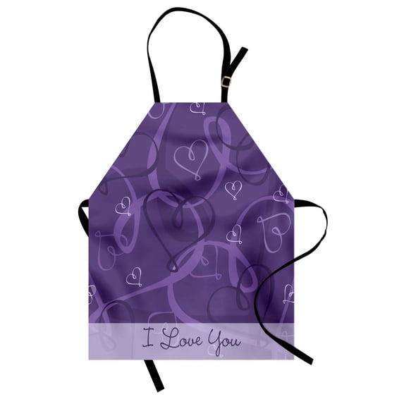 Romantic Apron Lavender Colored Romantic Themed Image with Hand Drawn Hearts Image, Unisex Kitchen Bib Apron with Adjustable Neck for Cooking Baking Gardening, Eggplant Purple and Lilac, by Ambesonne