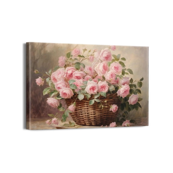 Romantic Artwork Modern Oil Painting Art Decoration Pink and White Flower Prints Wall Art Bedroom Bathroom Kitchen Living Room Office Walls - Size 18x12