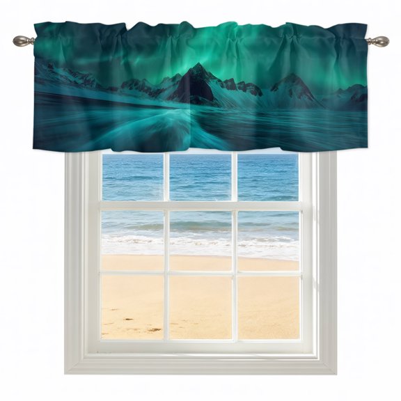 Romantic Auroras Valances for Windows, Rod Pocket Kitchen Valance Curtains - Soft & Washable Small Window Treatment for Living Room, Bathroom, Icy Lake Glacial Mountains 42x12inch, 1 Panel