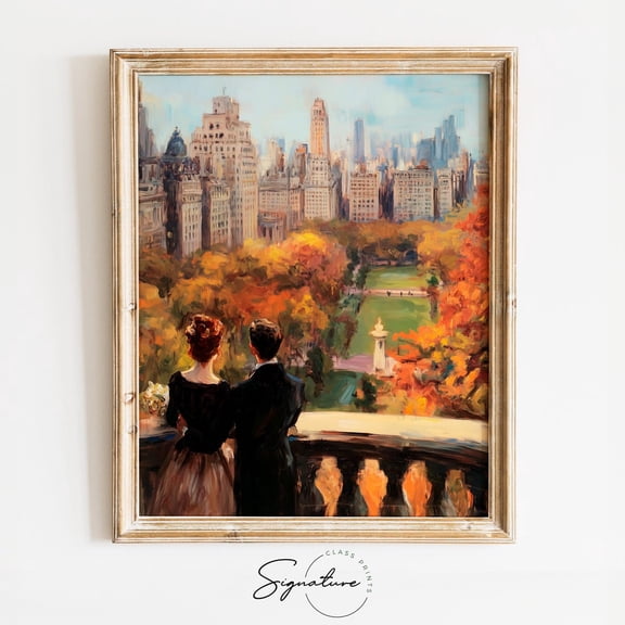 Romantic Autumn Cityscape View, Vintage Fall City Balcony Scene, Central Park Overlook, Rustic Cityscape Wall Art, Fall Decor 1352 Home Decor, 16x24 UNFRAMED