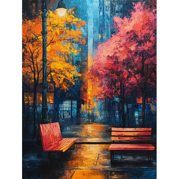 Romantic Autumn Night Cityscape Canvas Painting Perfect for Living Room Bedroom Office Dining Room and Hallway Decoration.