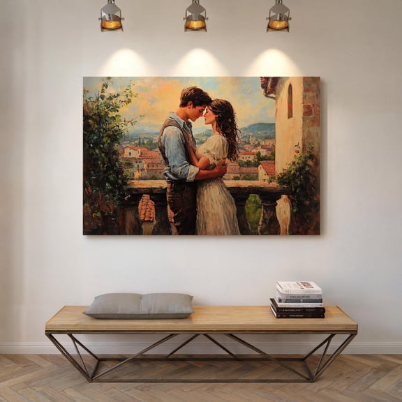 Romantic Balcony Embrace Poster Vintage Style Wall Decor Physical Poster, Poster Only