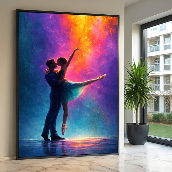 Romantic Ballet Dance Couple Artistic Dance Colorful Abstract Background Elegant Wall Art Home Decor