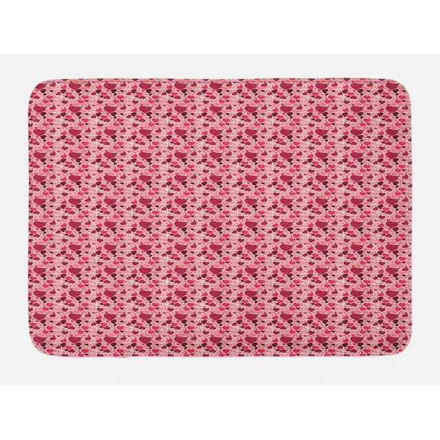 Romantic Bath Mat, Valentines Day Pattern with Heart Shapes in Gradient Pastel Love, Plush Bathroom Decor Mat with Non Slip Backing, 29.5" X 17.5", Coral Maroon and Magenta, by Ambesonne