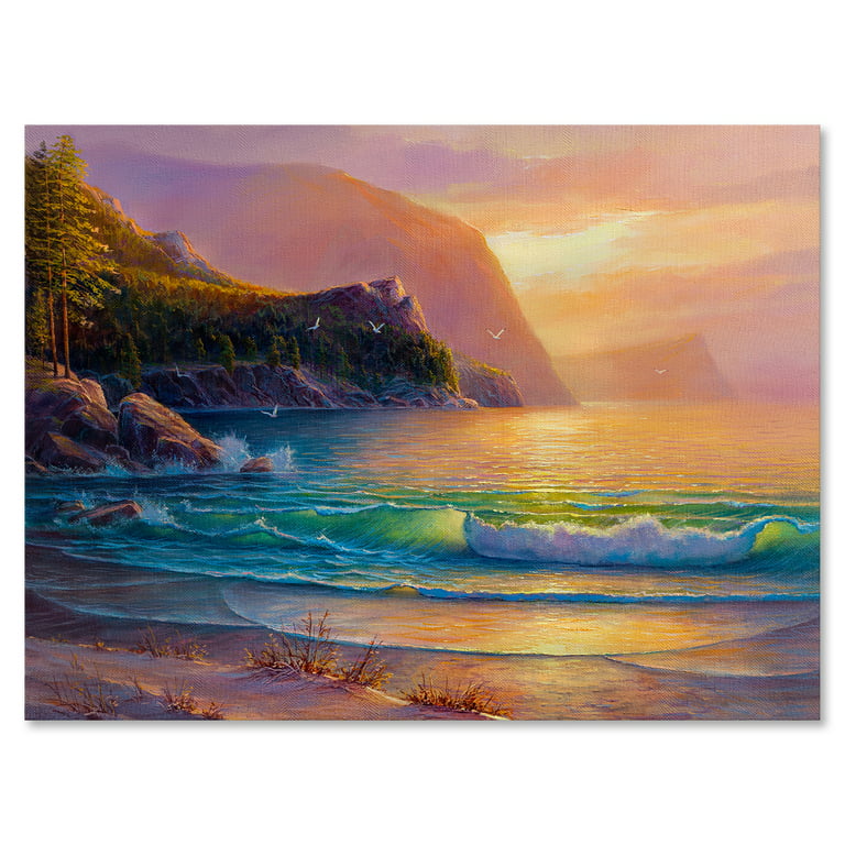 Large Horizontal Fine Art Oil Painting Gallery Ocean Waves Coast