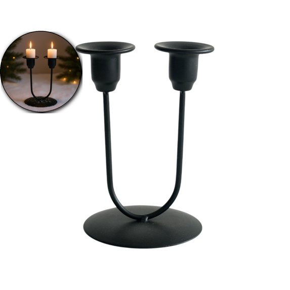 Romantic Bent 2-Head Candle Holders for Christmas Dinner Table Decor, Iron Black Candelabra Centerpiece