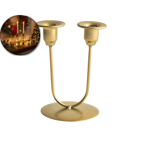 Romantic Bent 2-Head Candle Holders for Christmas Dinner Table Decor, Iron Gold Candelabra Centerpiece